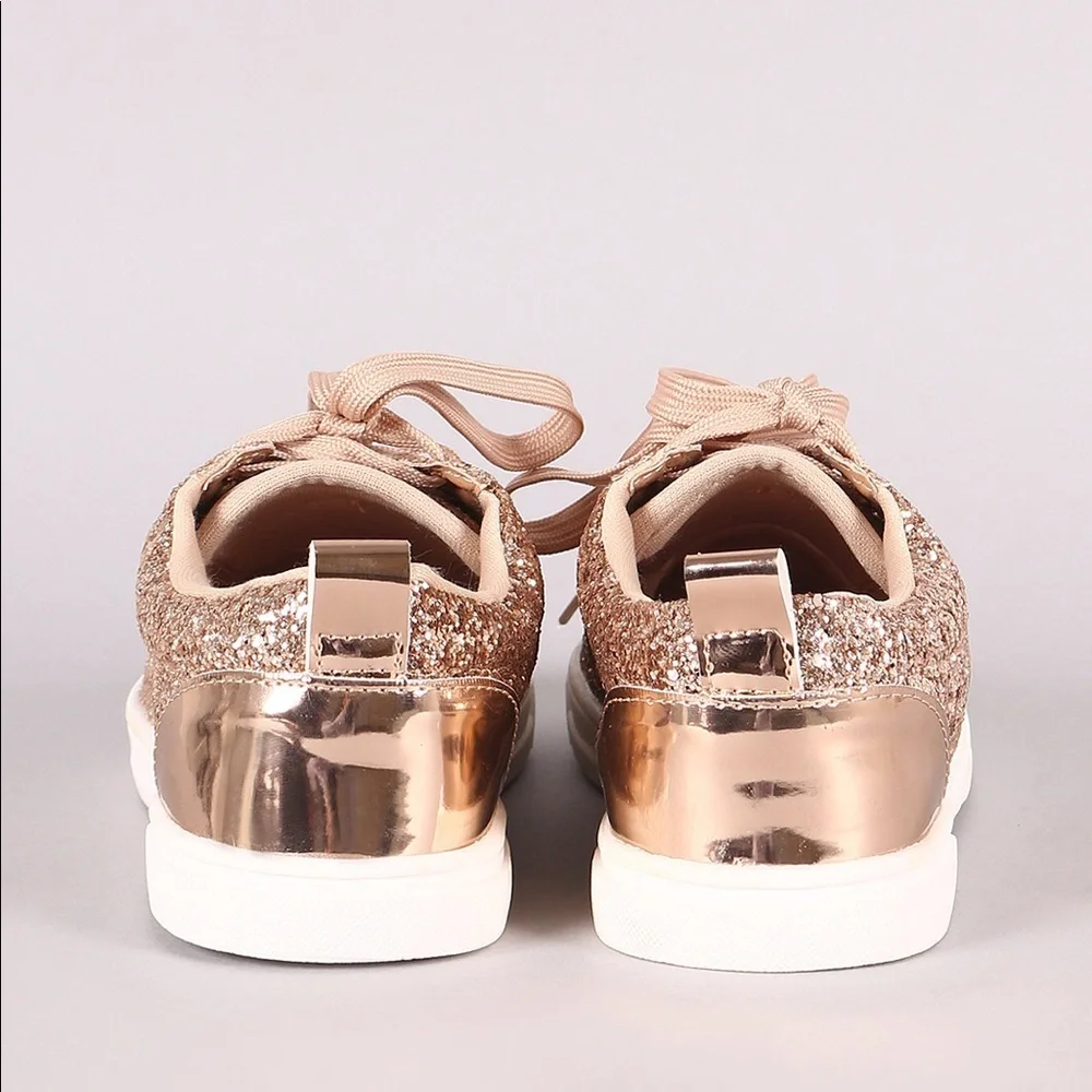 Rose Gold Glitter Lace Up Sneaker - Picture 6 of 14
